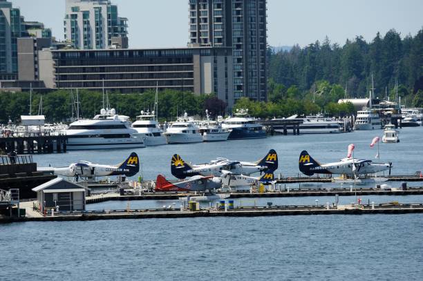 Vancouver, Canada - 23rd June 2024:Sea planes harbour awaiting the next flight