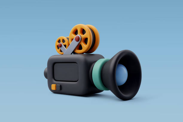 3d Vector Video camera with films, Film recorder, Movie, Clips, Entertainment equipment concept. 3d Vector Video camera with films, Film recorder, Movie, Clips, Entertainment equipment concept. Eps 10 Vector. old remote control stock illustrations