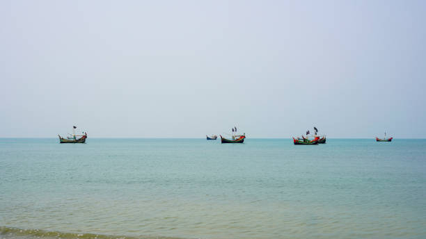 istock Fishermen boat floating on the sea 2161314355