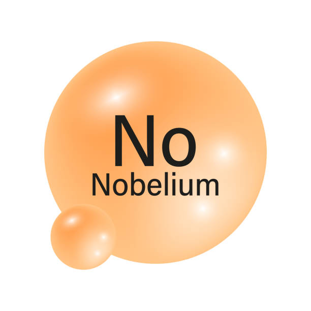 istock Nobelium element icon. Orange glossy sphere. Chemical symbol vector. Clean periodic table. 2161318381