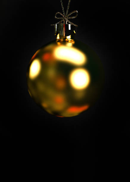 istock Christmas gold ball close up isolated on black background with copy space, 3d render. 2161320902
