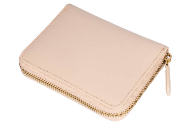 istock Flat Beige Leather Wallet with Zipper 2161321628