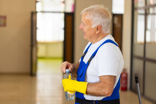istock Senior male Caucasian janitor taking a break from the work 2161322650