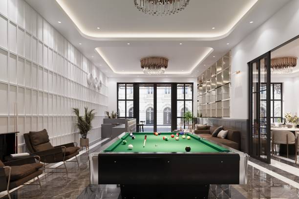 istock Billiard table with armchairs in the modern reception. 2161329159