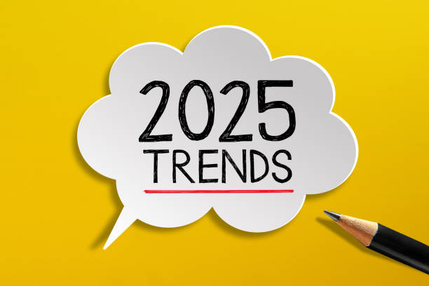 istock 2025 Trends written on speech bubble with pencil on yellow background 2161329248