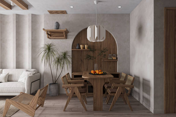 istock The dining room boasts a stylish interior featuring a beautifully designed wooden table accompanied by chair 2161329512