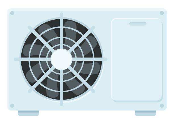 wärmepumpen/klimaanlagen (flache bauweise) - wärmepumpe stock-grafiken, -clipart, -cartoons und -symbole