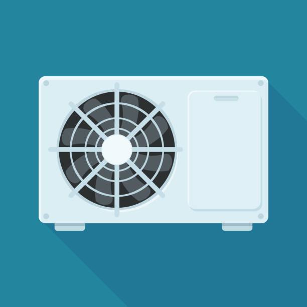 wärmepumpen/klimaanlagen (flache bauweise) - wärmepumpe stock-grafiken, -clipart, -cartoons und -symbole