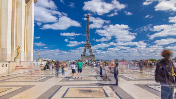 istock Famous square Trocadero with Eiffel tower in the background timelapse hyperlapse. 2161331632