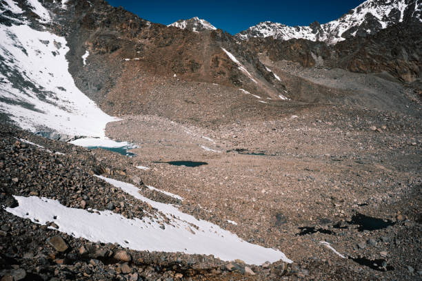 istock Tiny glacier lakes on top of snowcapped mountain pass 2161332015