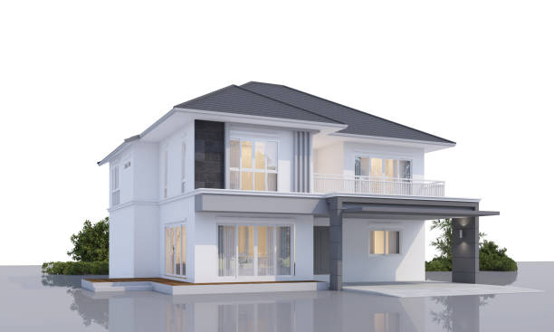 istock Architecture 3d rendering illustration of modern  house on white background 2161334877