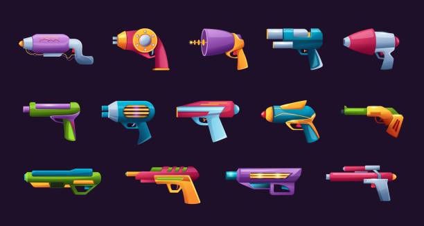 istock Futuristic cartoon blasters. Sci fi ray guns, space age weapons cartoon game design assets vector set. 2161338847
