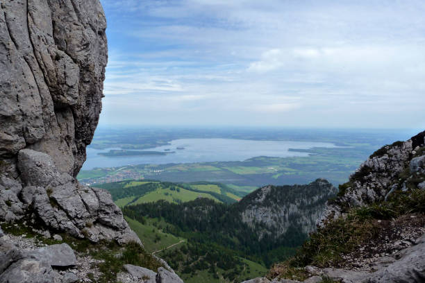 Lake Chiemsee, Kampenwand mountain in Bavaria, Germany in springtime