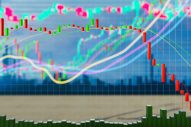 istock 3D chart with a downward trend. Candlestick chart with indicators. Investment, trade and real estate market crisis concept with digital red financial chart and graphs. 2161342676