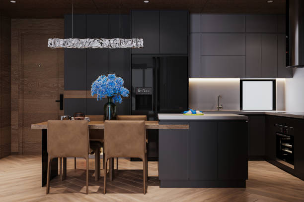 istock A simple pendant light hanging on the ceiling and over the dining. 2161342754