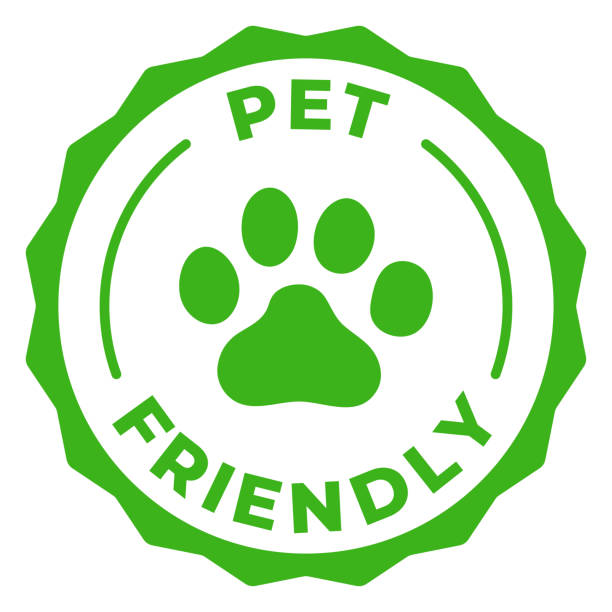 istock Pet friendly green label. Animal friendly icon vector illustration. Dogs and cats allowed green emblem badge, sign, symbol, stamp or seal. Animal paw circle logotype. 2161343742