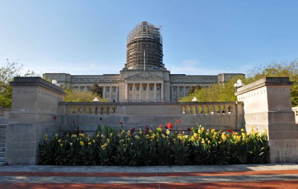 Frankfort, KY, USA, Sept. 14, 2023: A project to rebuild the dome of the historic Kentucky State Capitol in Frankfort began in 2022.
