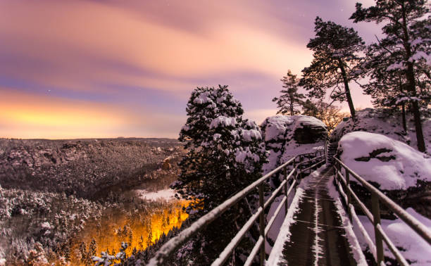 istock Hiking trail in Saxon Switzerland at night 2161347996