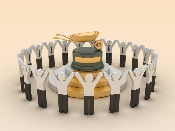 istock Wheelbarrow on Trophy with Pictogram People Teamwork 2161348436
