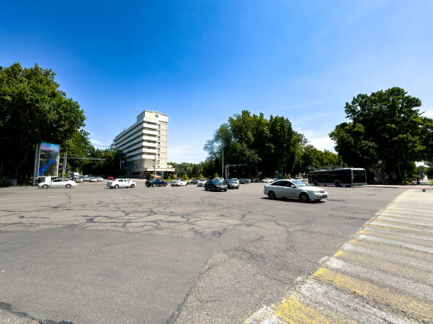 Traffic at an intersection in Alisher Navoy Street in downtown Tashkent