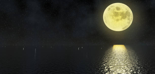 istock Full moon on the water surface Moonlit night 3D illustration 2161351087