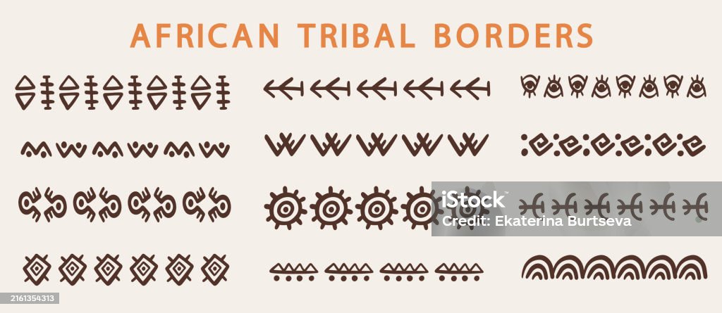 African Tree Border Abstract African Tribal Borders Geometric Shapes Set Ethnic Boho ...