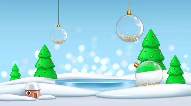 istock Christmas background. 3d empty podium for products presentation, new year winter snow, happy holidays, merry Xmas light decoration, season sale. Horizontal banner. Vector stage 2161354395