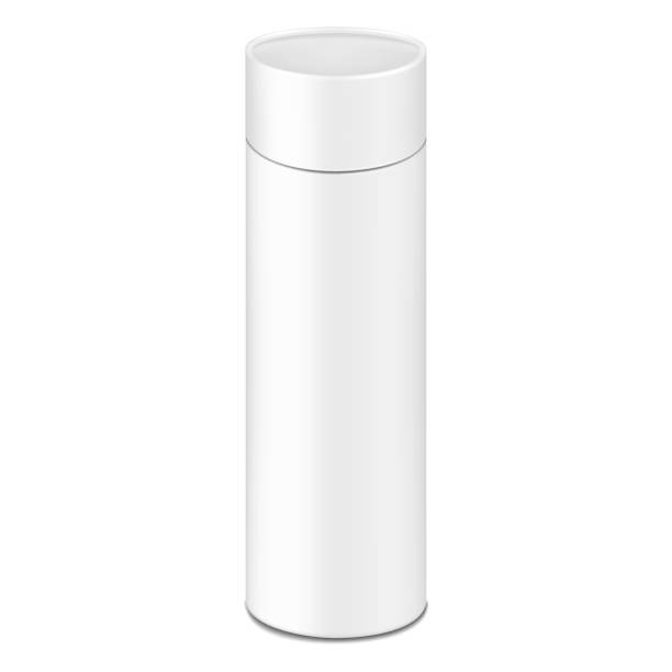 istock White blank tall tube shaped gift box with round lid. Realistic 3d vector mock-up. Cardboard tubular cylinder box packaging. Mockup. Template for design 2161354792