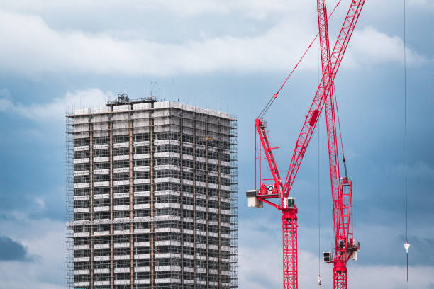 Construction with cranes in central London