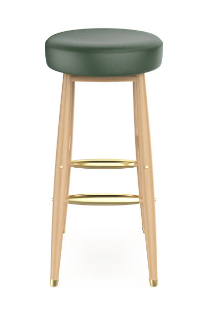 Front view of a wooden bar stool on a white background