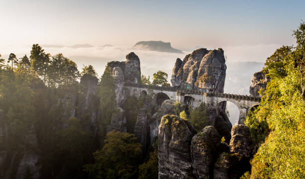 istock Bastei Bridge in Saxon Switzerland at the golden hour 2161363243