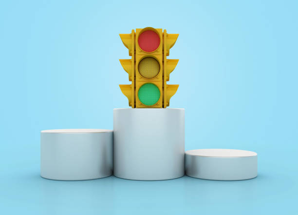 istock 3D Traffic Light on Winner Podium 2161364403