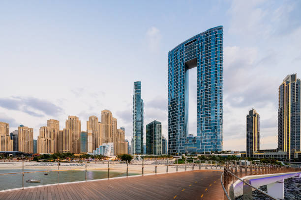 Dubai Marina Beach and skyline at day