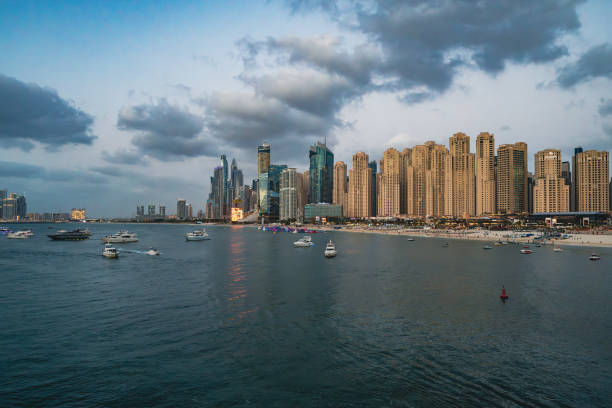istock Dubai Marina Beach and skyline 2161368285