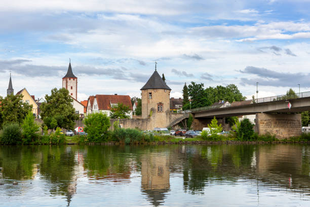 Karlstadt, Germany - July 8, 2024: Townscape of Karlstadt. Karlstadt is a town in the Main-Spessart in the Regierungsbezirk of Lower Franconia (Unterfranken) in Bavaria, Germany. Karlstadt lies on the River Main in the district of Main-Spessart, roughly 25 km north of the city of Würzburg.