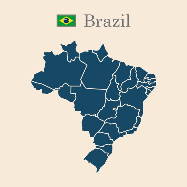 brazil old style brazil old style map with flag, vector illustration, isolated on beige background 10 eps rio parana stock illustrations
