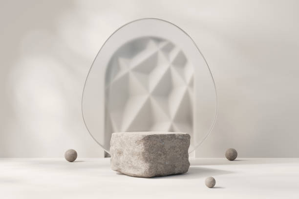 istock 3D rendering stone platform podium product presentation background with sun light 2161382120