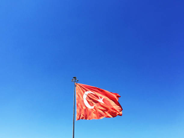 istock Turkish flag with clear blue sky 2161383778