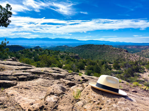 Los Alamos, NM: View from Los Alamos over San Ildefonso Pueblo land to the Sangre de Cristo Mountains.