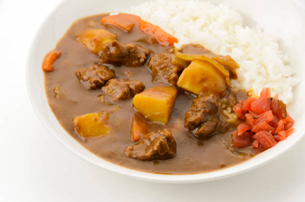 istock Japanese beef curry rice on a plate on white background 2161394695
