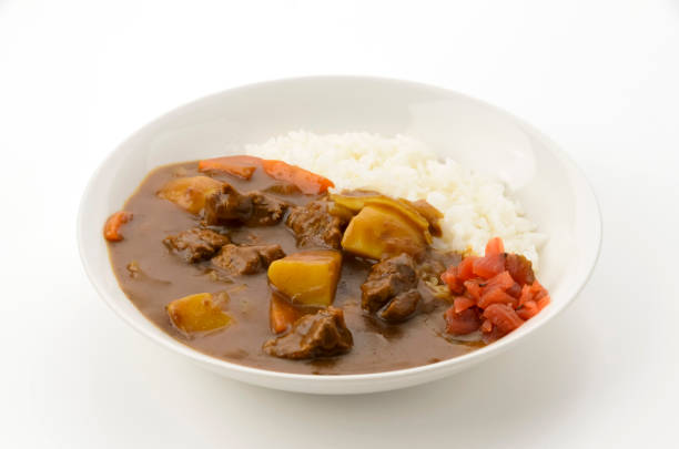 istock Japanese beef curry rice on a plate on white background 2161394697