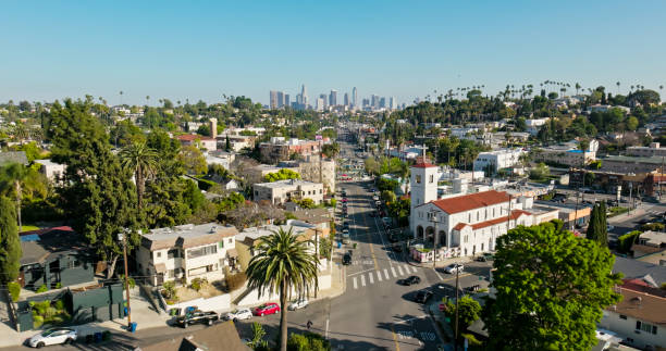 istock Drone View of Downtown LA from Silver Lake on Sunny Day 2161396592