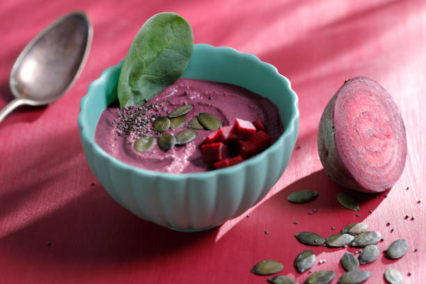Thick beetroot smoothie with pumpkin seeds and chia seeds