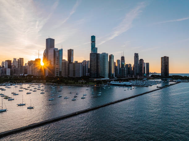 istock Sunset over the Chicago Skyline in the Summertime 2161399635