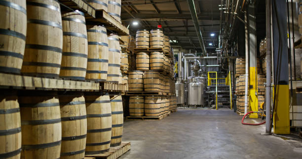 istock Stacks of Barrels in a Houston Distillery 2161401758