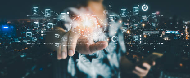 istock business man holding a mobile phone Showcasing technology from Artificial Intelligence, cutting-edge holographic graphics extend beyond the screen. Business data analysis assistant technology concept 2161402080