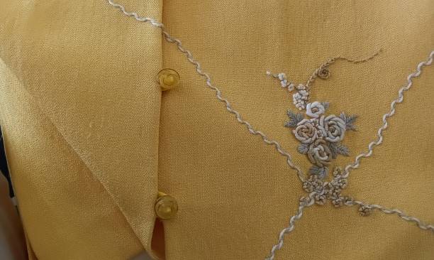 istock Rose embroidery pattern on yellow shirt 2161405666