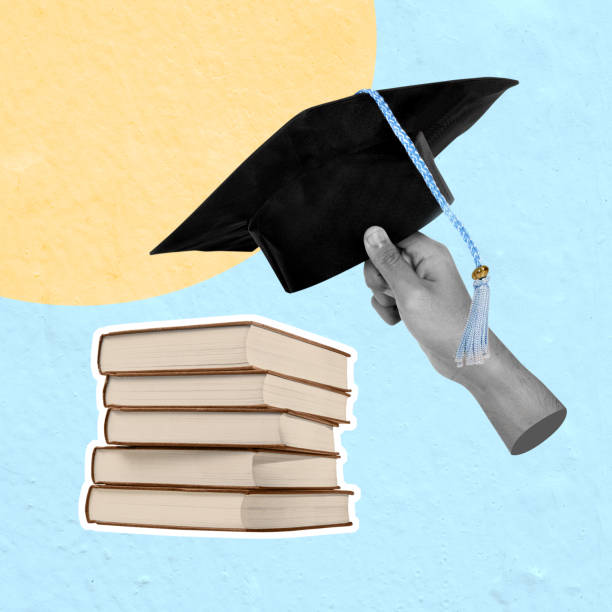 istock Hand holding graduation cap over stack of books for educational concept 2161414438