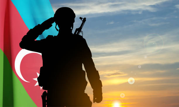istock Silhouette of a soldier with Azerbaijan flag 2161418421