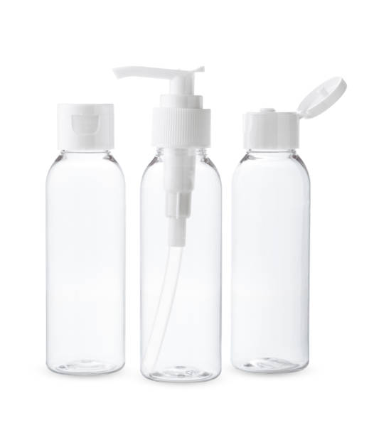 istock Three Clear Plastic Bottles With White Caps and Pumps on a White Background 2161427776